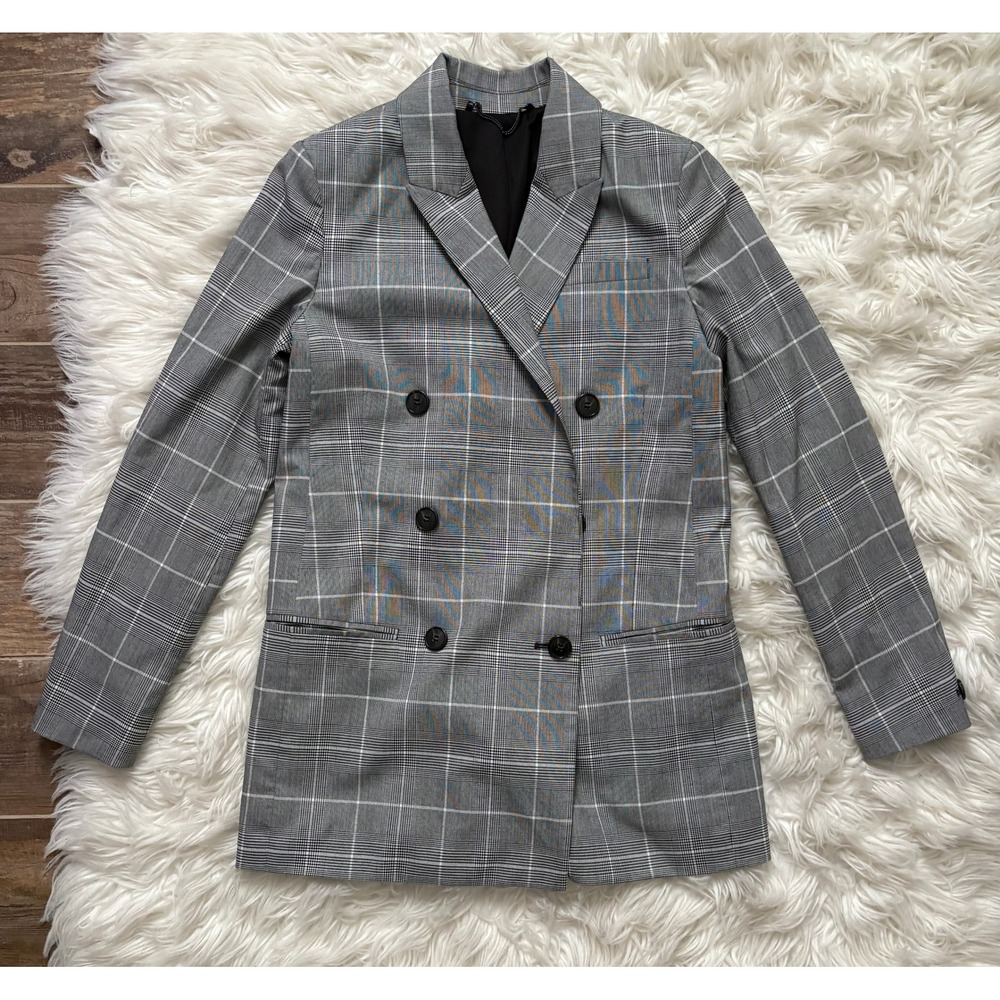 All‎ Saints Women Astrid Plaid Check Double Breasted Blazer 2 Oversized Academia